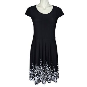 Penmans Women's Black White Floral Border Print Fit & Flare Dress Medium